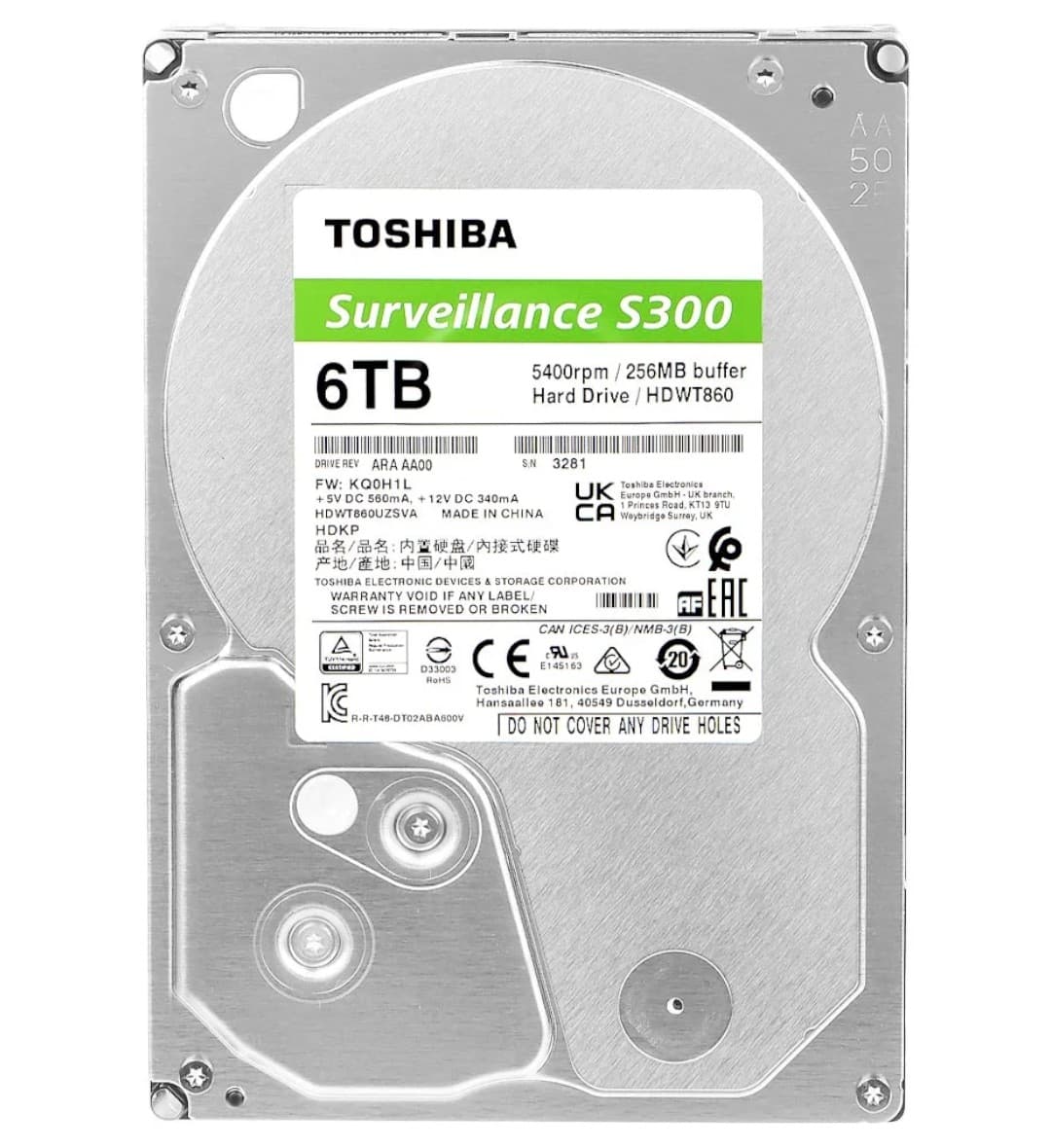Toshiba SATA3 7200RPM Surveillance S300 Pro HDWTA60 6144GB