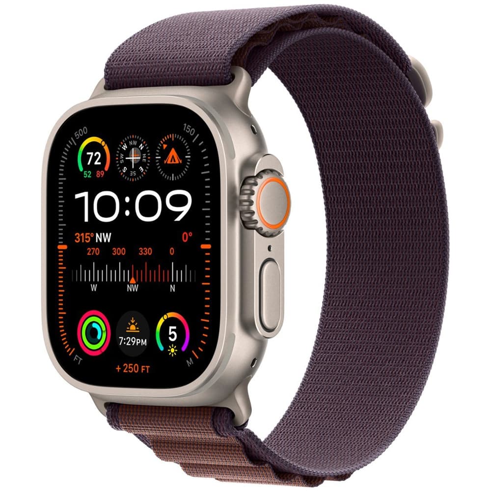 Apple Watch Ultra MREW3BE Double Tap Gesture Sirena 86DB Pulseira Alpine Loop Case Indigo Titanio