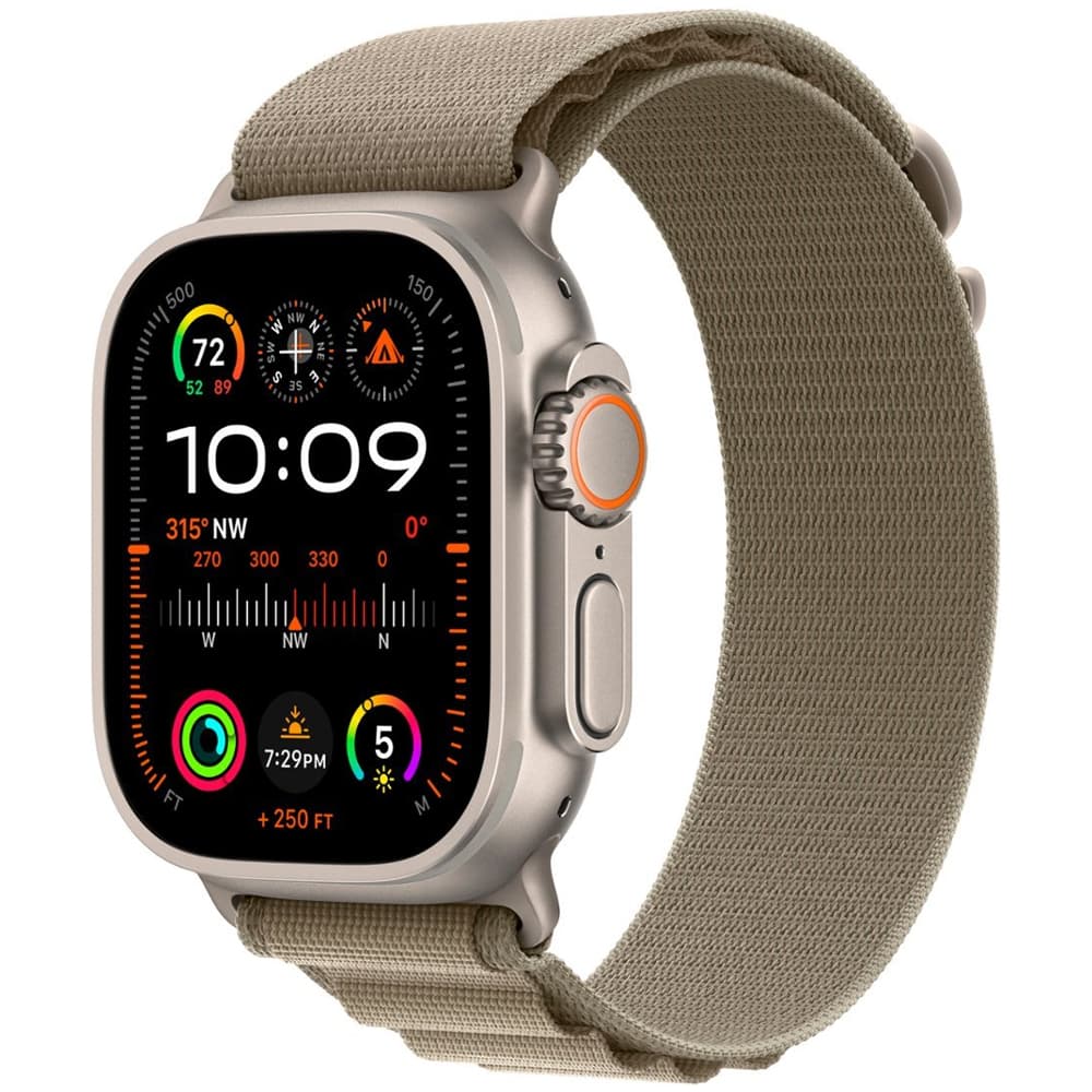 Apple Watch Ultra MREY3LL Double Tap Gesture Sirena 86DB Pulseira Alpine Loop Case Olive Titanio
