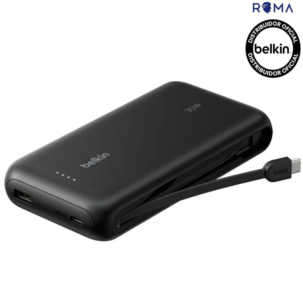 Belkin Carregador Portatil Belkin 20K 30W Cabo Integrado Switch ENA013FQBK Preto