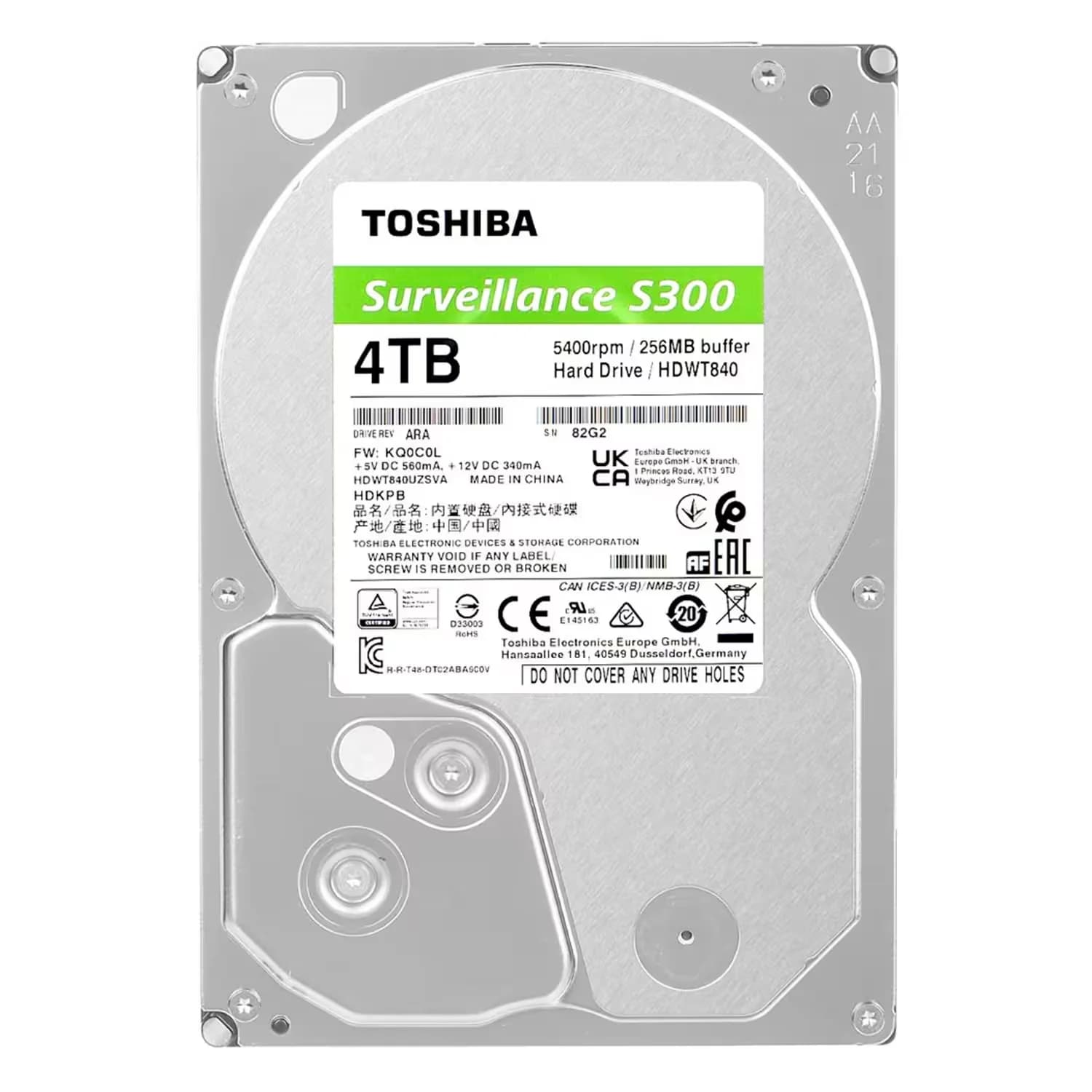 Acessório · Toshiba S300 Surveillance Sata 5400RPM HDWT840UZSVA 4096GB