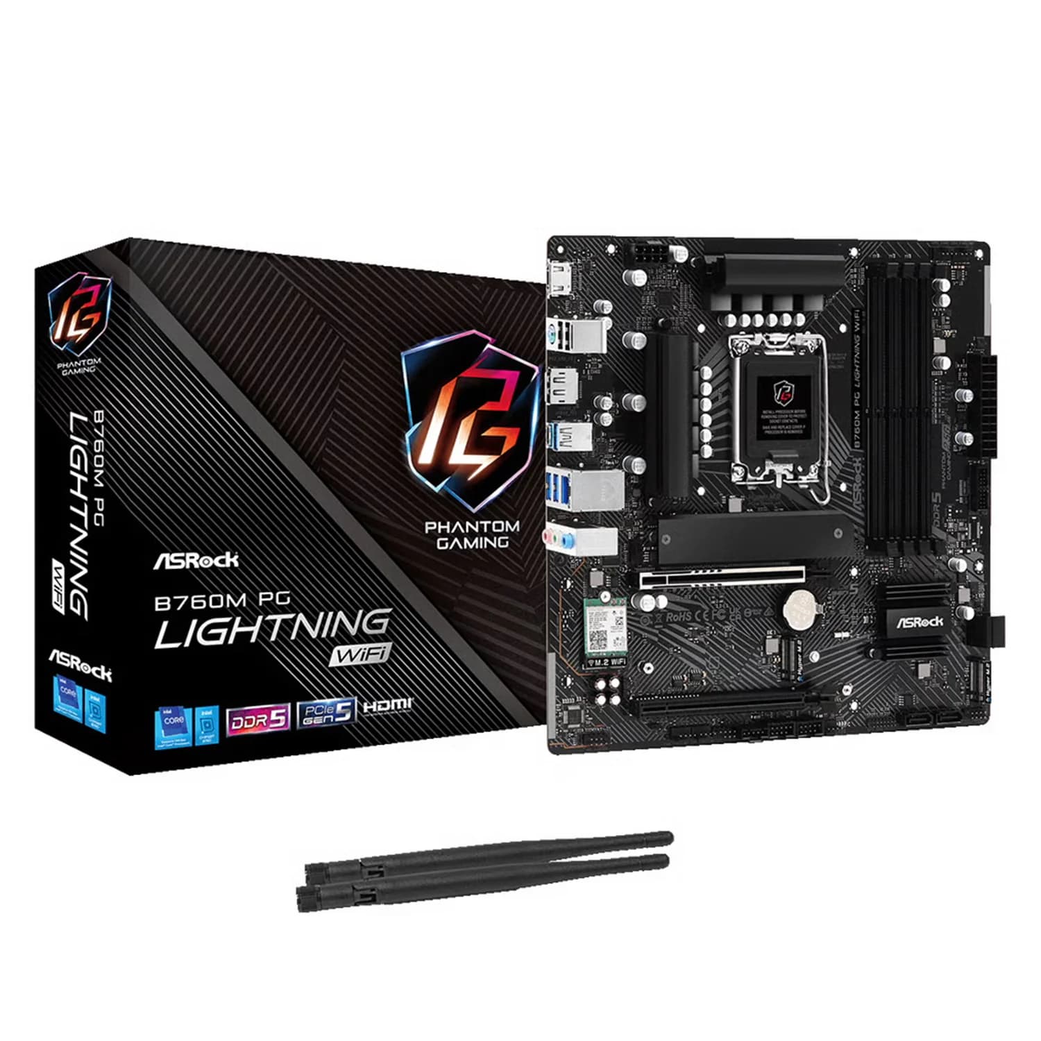 Intel Placa Mãe Asrock B760M PG Lightning WiFi DDR5 Socket LGA 1700 Chipset Intel B760 Micro ATX