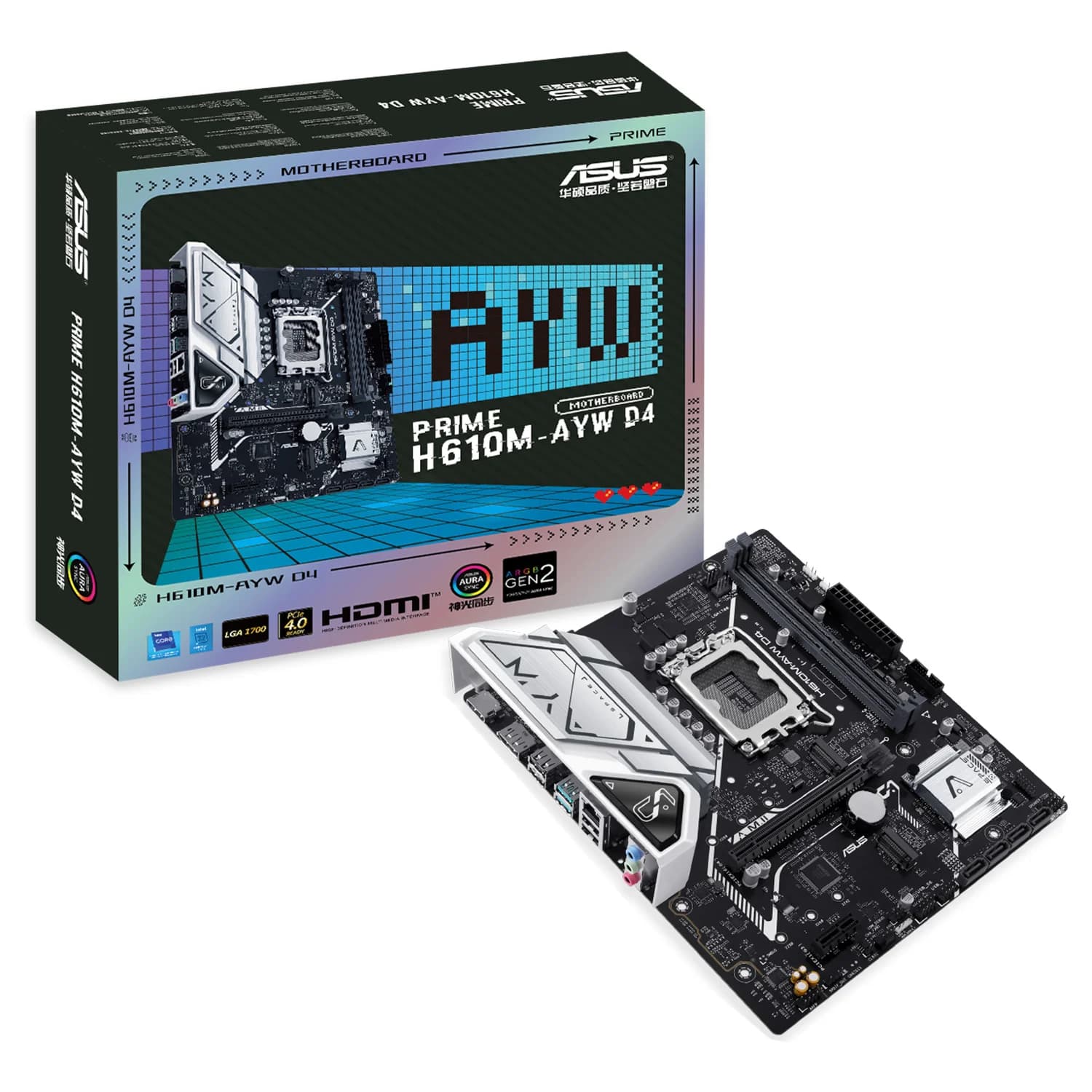 Intel Placa Mãe Asus H610M-AYW D4 Socket LGA 1700 Chipset Intel H610 DDR4 Micro ATX