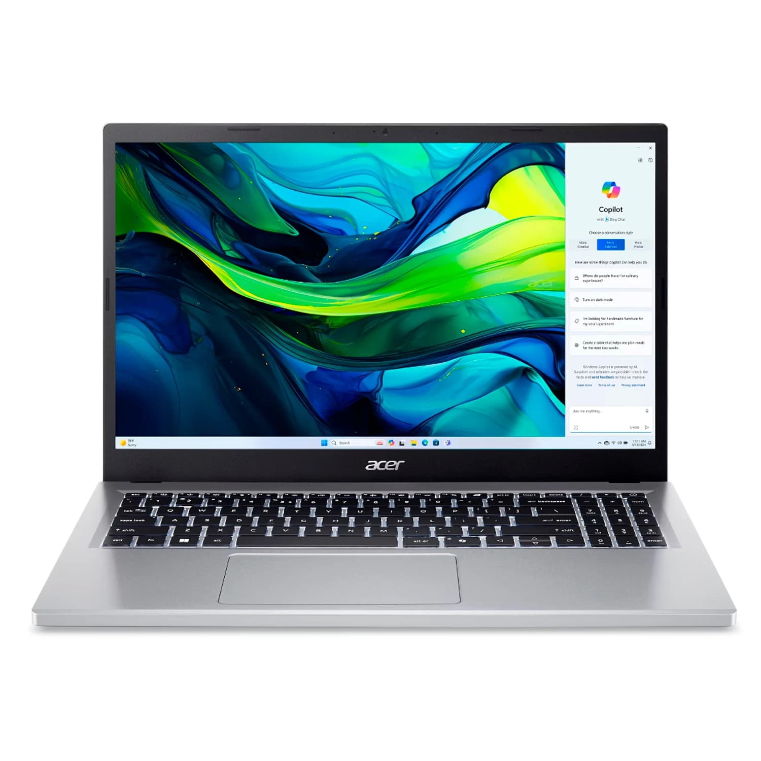Acer Notebook Acer Aspire Go Intel Core 3-N355 8GB RAM 128GB SSD Tela 15.6" Full HD Windows 11 Inglês Prata - AG15-32P-352Z