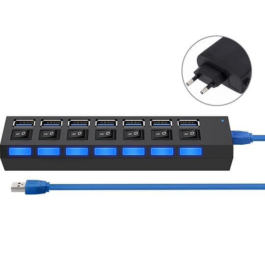 Geral Hub Usb Puertos Fuente Preto