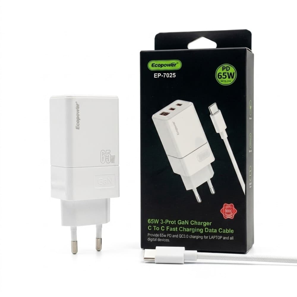 Ecopower Cargador Ecopower Ep 1USB 2USB 65W Cable Branco