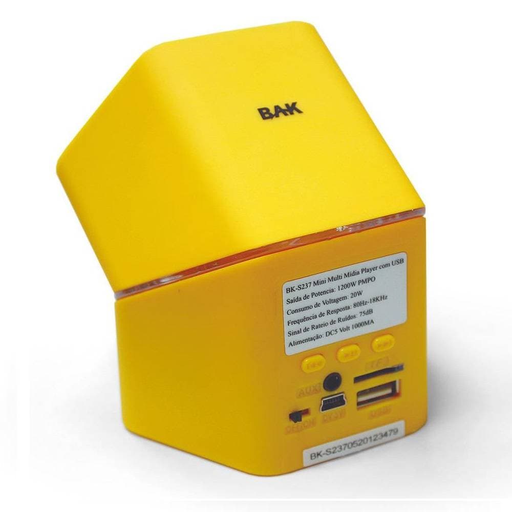 Bak Caixa Som Bak Bk S237 Amarela Led Usb
