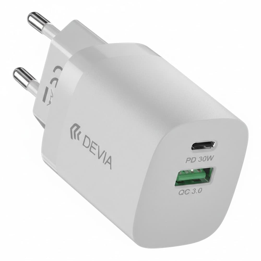 Cargador Devia RLC-537 30W Fuente 2 Puertos USB/USB-C - Blanco