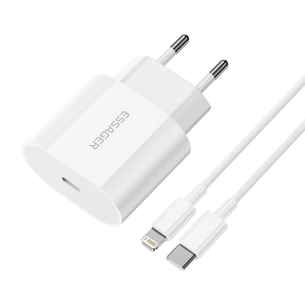 Cargador Essager EFJB02-XBL02-T con Cable USB-C a Lightning 20W - White