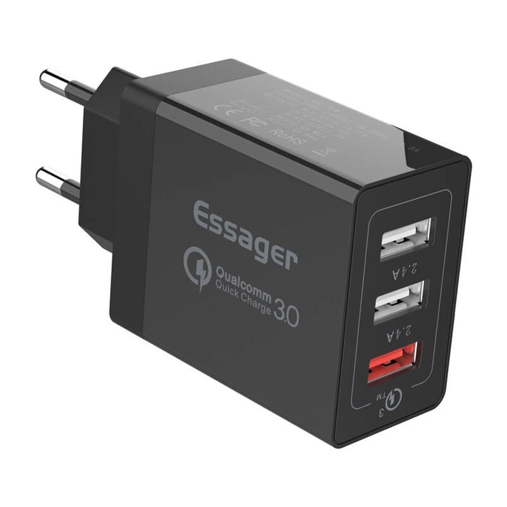 Cargador Fuente Essager ECTQC3-FBB01 USB X3 30W - Black