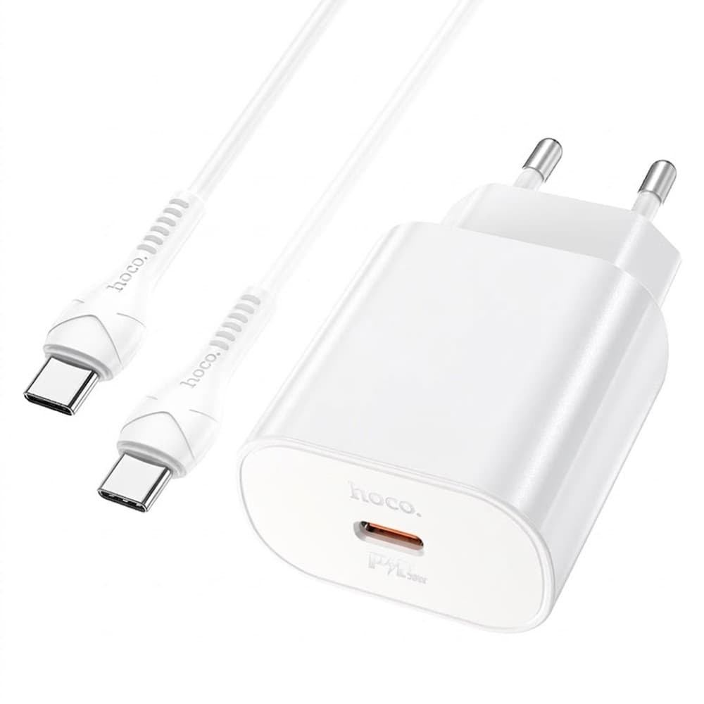 Cargador Hoco N22 25W USB-C Fuente C/Cable USB-C A USB-C 1M - White