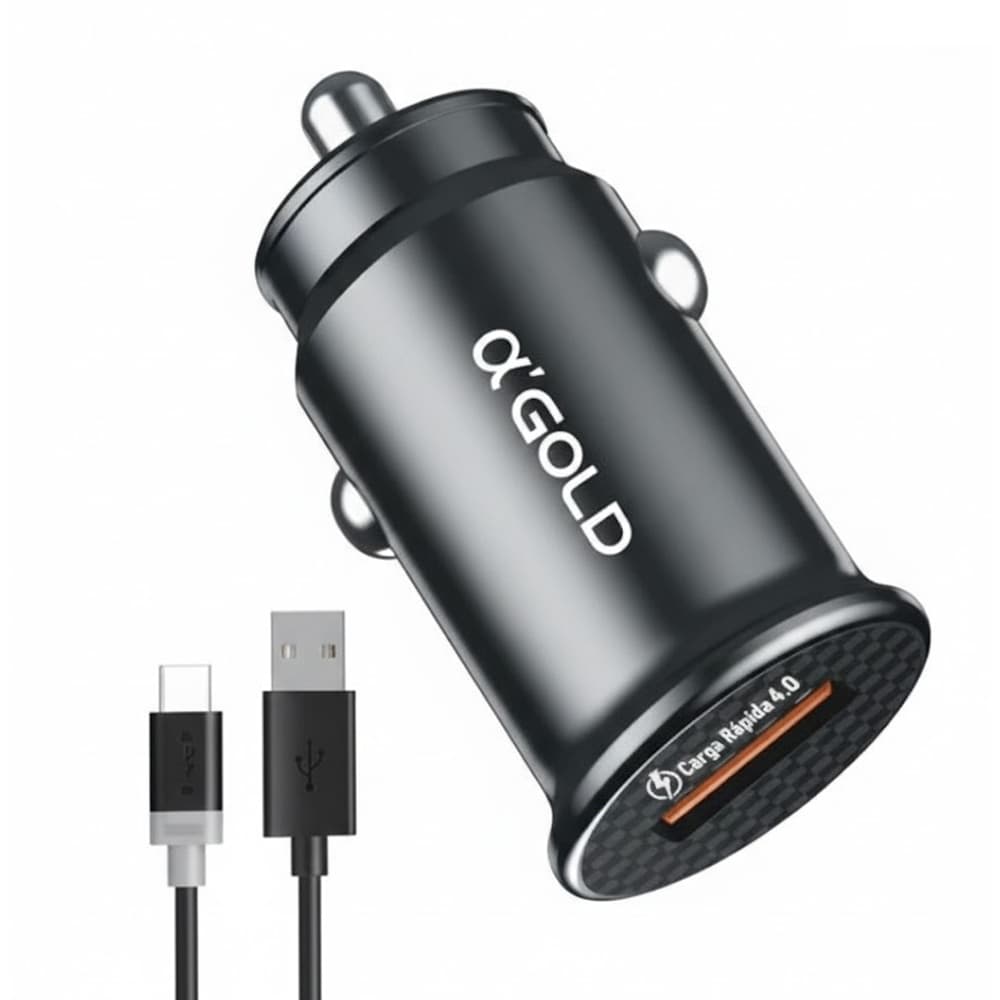 Cargador Vehicular A'Gold CJ04-2 C.Rapida USB-A 20W C/Cable - Black