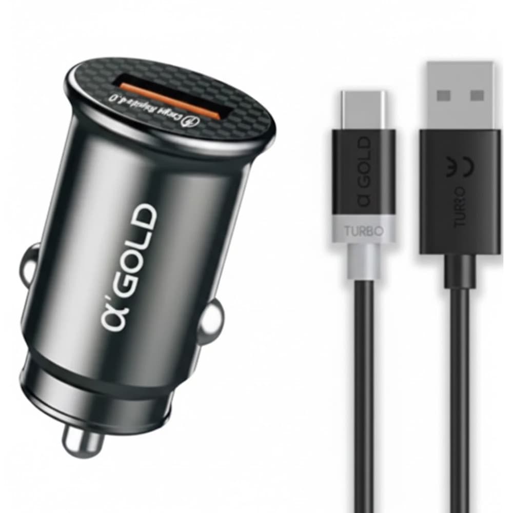 Cargador Vehicular A'Gold CJ04-3 C.Rapida USB-A 20W C/Cable - Black