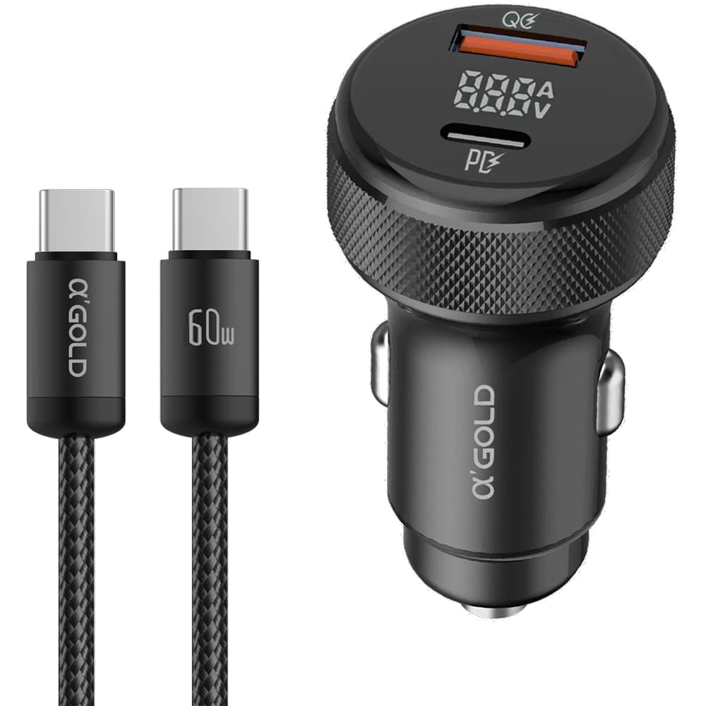 Cargador Vehicular A'GOLD PRO CJ12-3 USB-A/USB-C 60W C/Cable - Black