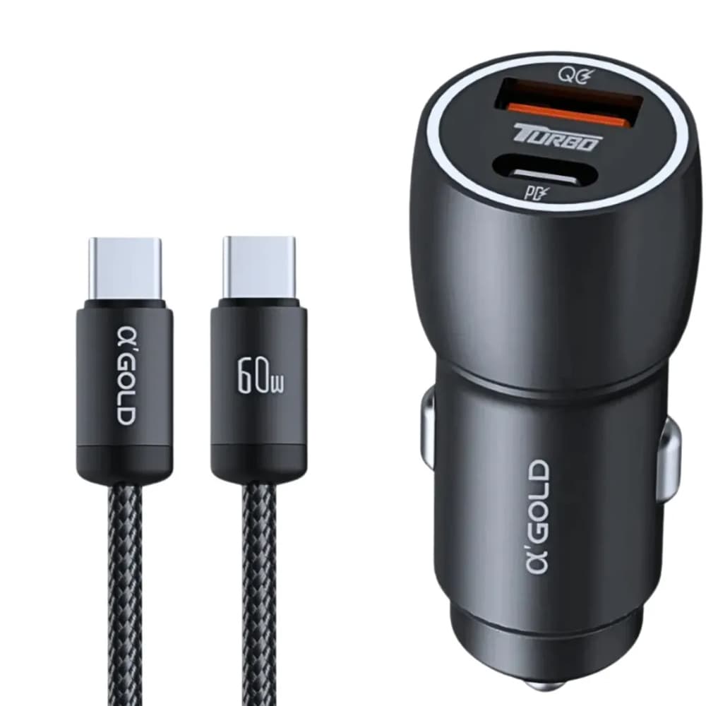Cargador Vehicular A'Gold Pro CJ13-3 USB-A/USB-C 60W C/Cable - Black