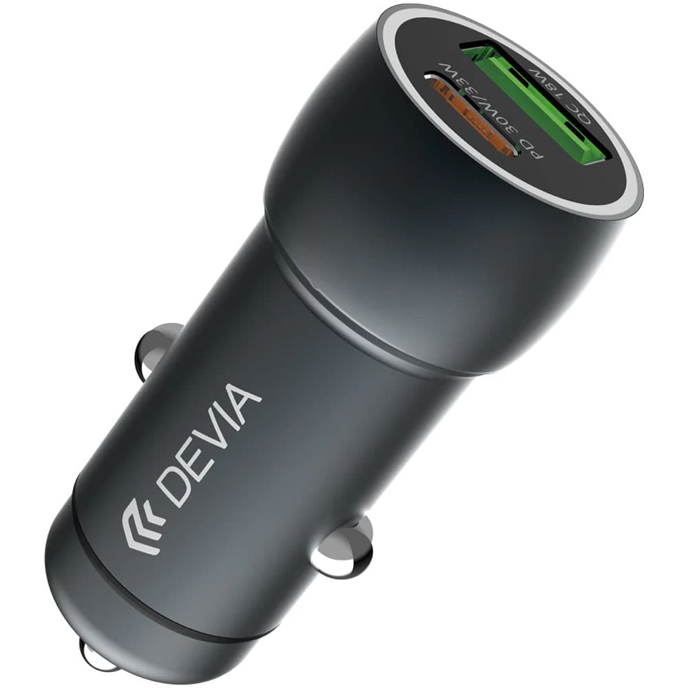 Cargador Vehicular Devia 30W USB-C & Qualcomm 3.0 - Gris
