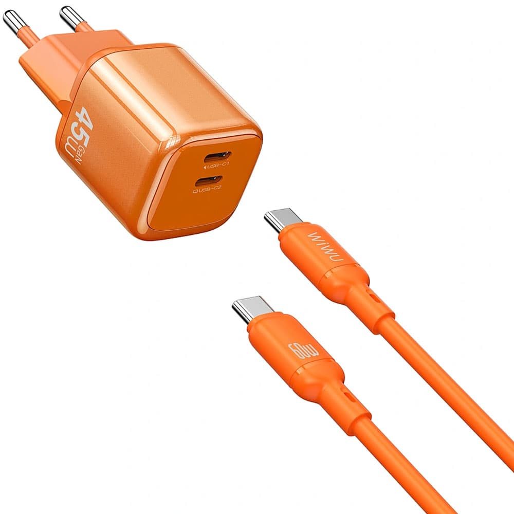 Cargador WiWU con Cable USB-C a USB-C WI-G025 45W - Naranja