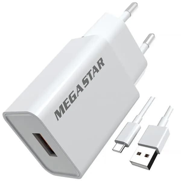 Carregador MegaStar CH400B USB de 10 watts + Cabo USB-C
