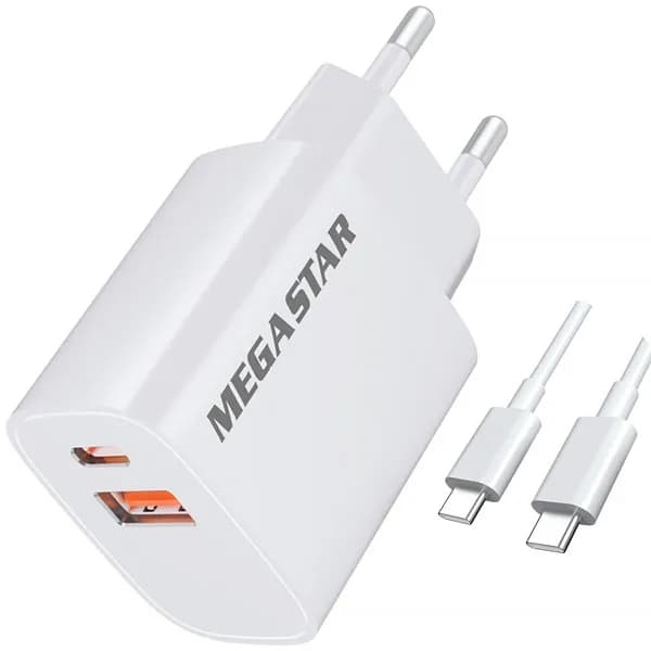 Carregador MegaStar CH500B USB USB-C de 18.5 watts + Cabo USB-C