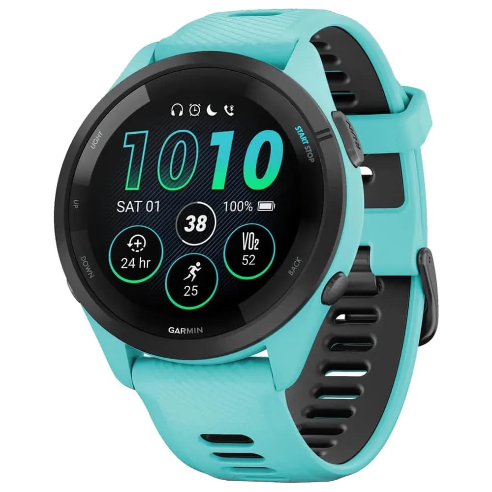 Garmin Forerunner 265 010-02810-02 com Tela AMOLED / 5 ATM / 46mm / Wi-Fi / 8GB - Aqua