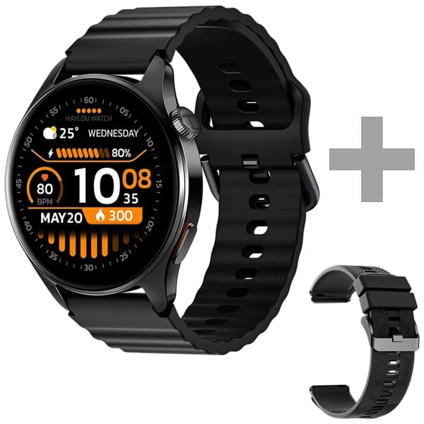 Haylou Relógio Watch 4S HF012 com GPS Bluetooth - Preto + Pulseira (Anatel)