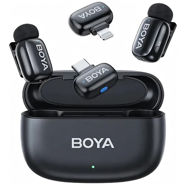 Microfone Sem Fio para Smartphone Boya mini-12 com Lightning e USB-C - Preto