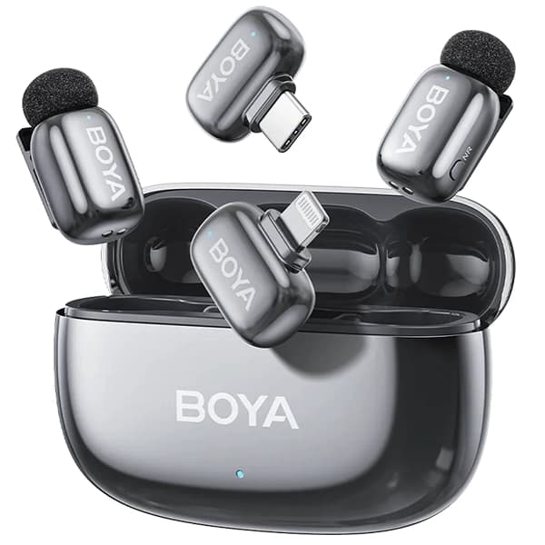 Microfone Sem Fio para Smartphone Boya Mini 2-01 com Lightning e USB-C - Prata