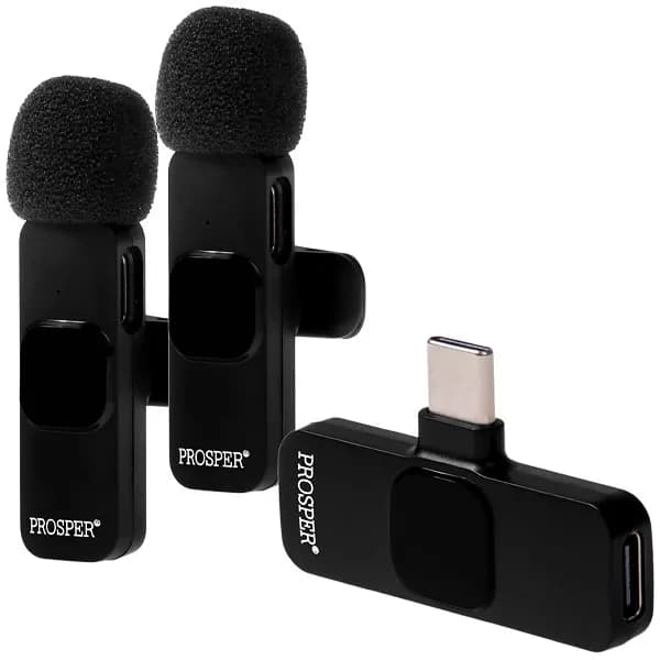 Microfone Sem Fio para Smartphone Prosper P-6113 com USB-C - Preto