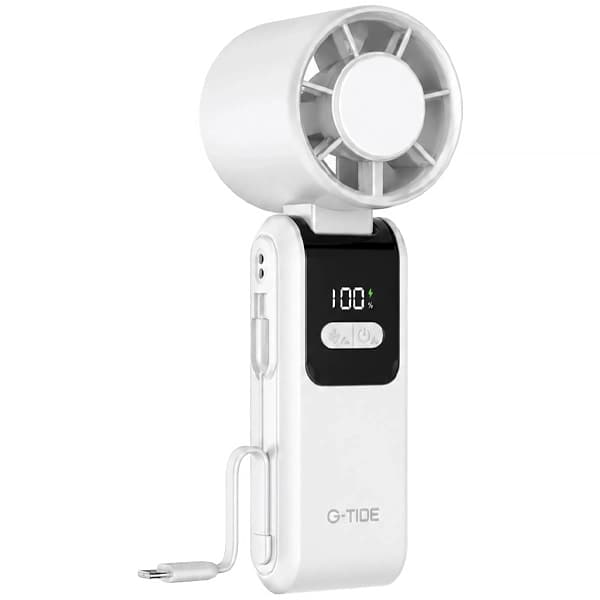Mini Ventilador G-TiDE FH02 5 Pás Recarregável com Carregador Portátil - Branco
