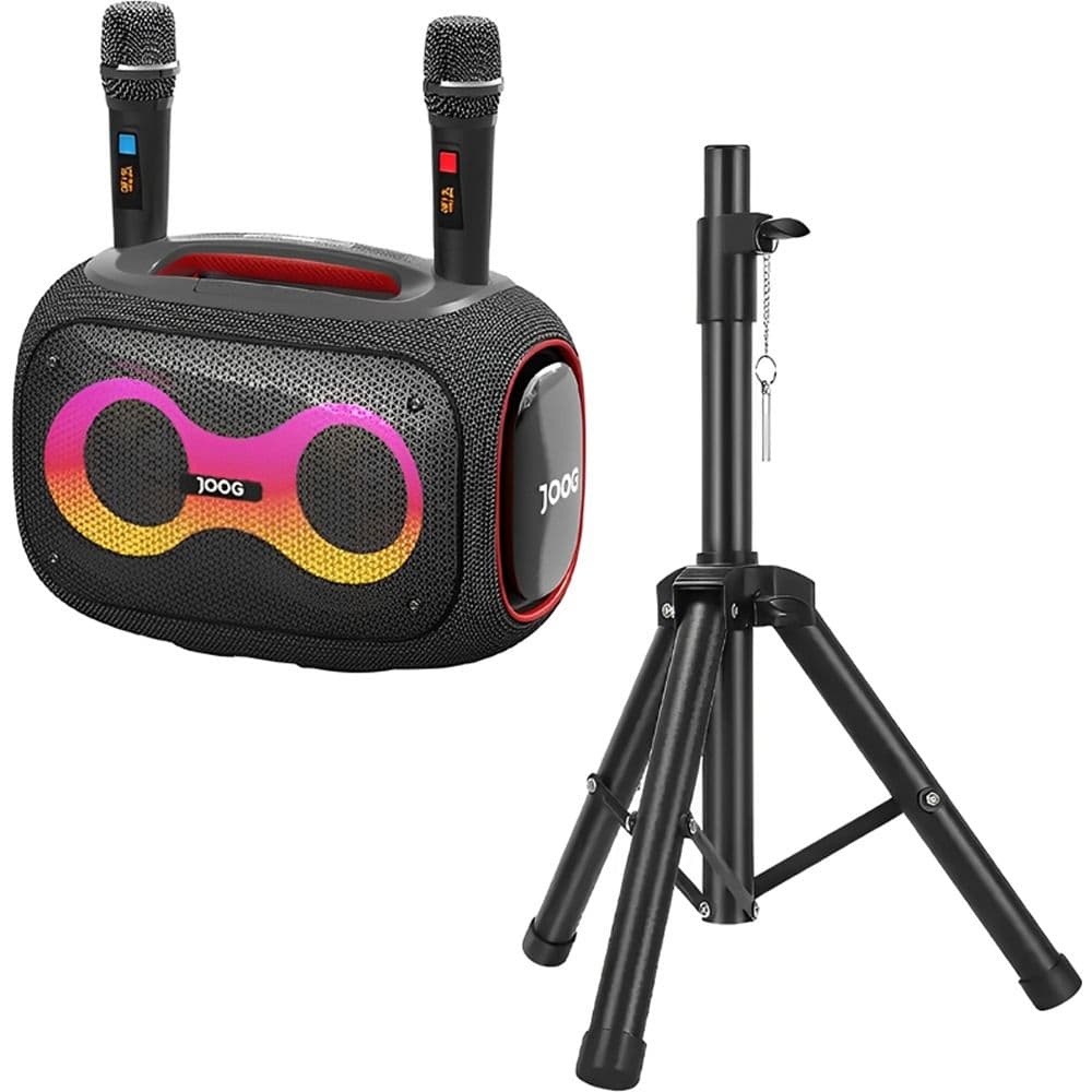 Speaker Joog Pair 1000 com 2 Microfone 130W IPX6 TWS Cinza + Tripé HS-01