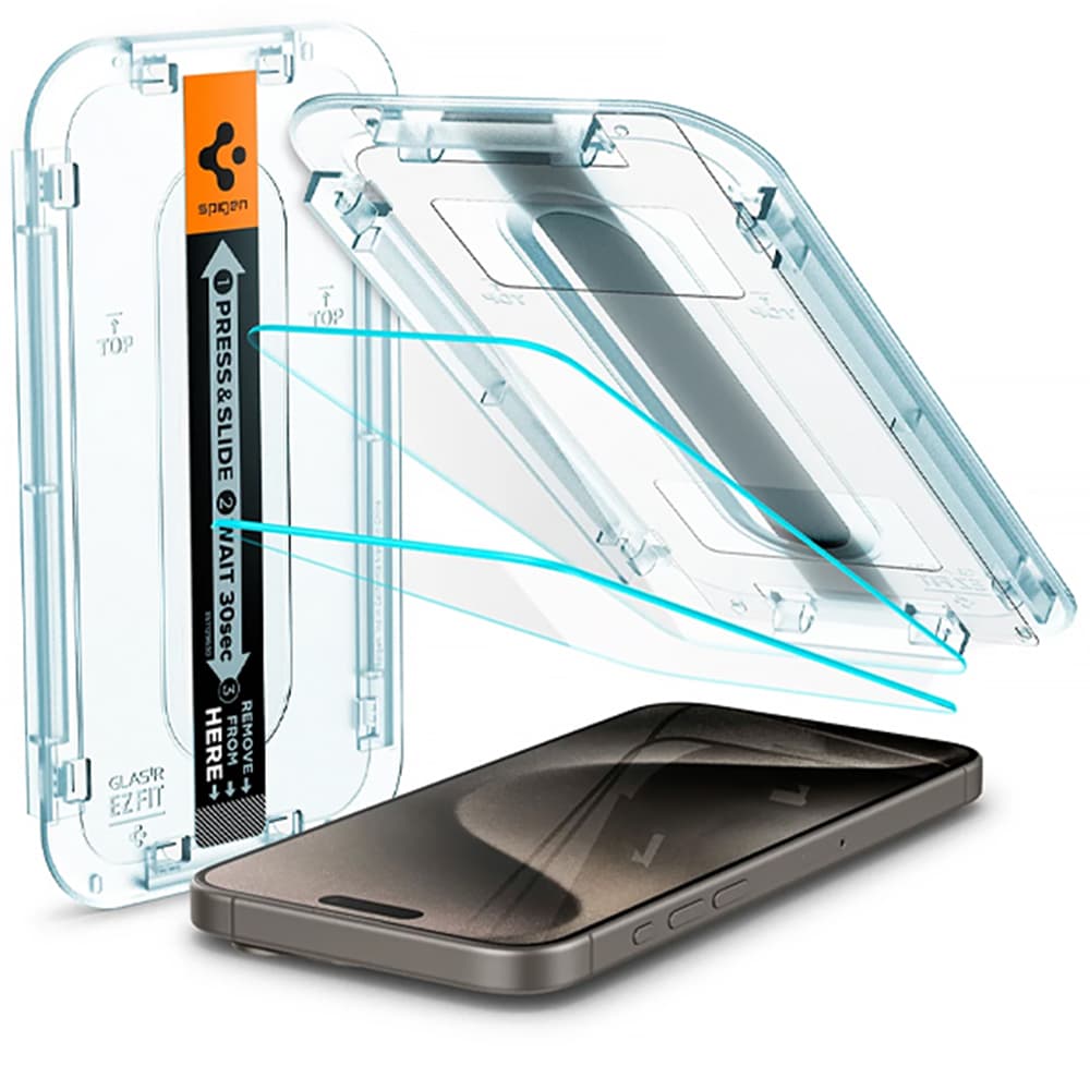 Spigen Película para iPhone 15 Pro Spigen Glas tR EZ Fit AGL06892 (2 piezas) - Transparente