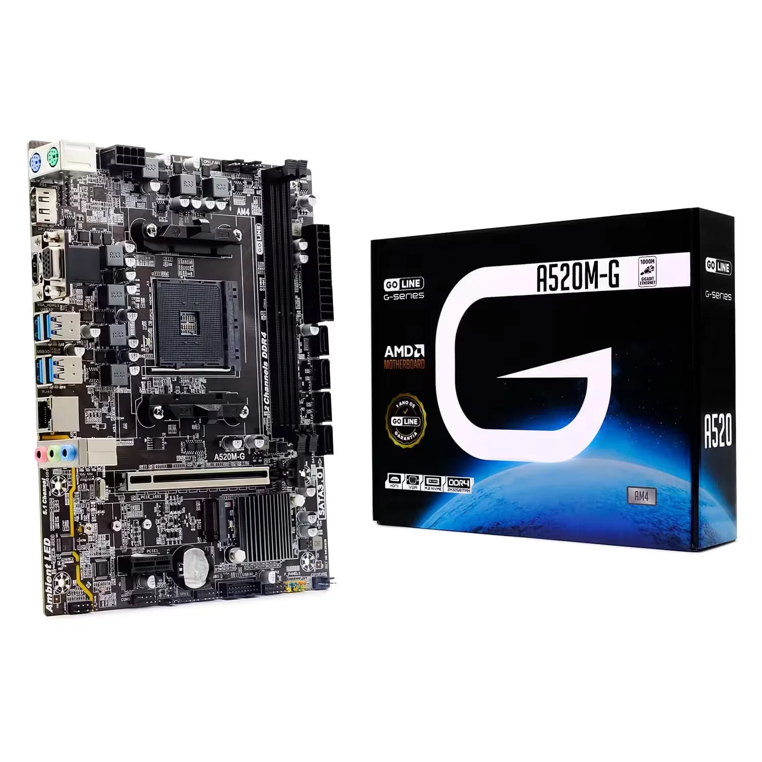 AMD Placa Mãe Goline A520M-G2 DDR4 Socket AM4 Chipset AMD A520 Micro ATX (1 Ano de Garantia)