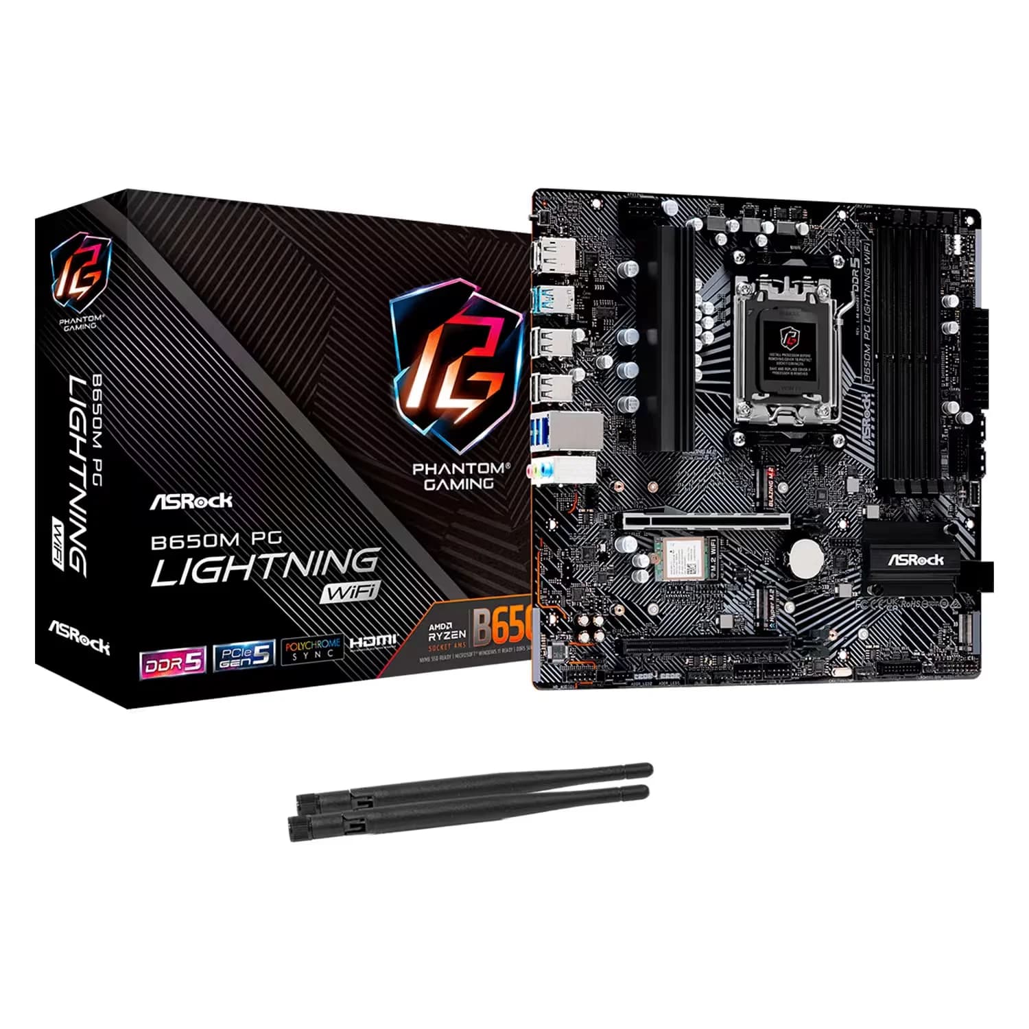 ASRock Placa Mãe ASRock B650M PG Lightning WiFi 4XDDR5 Socket AM5 Chipset AMD B650 Micro ATX