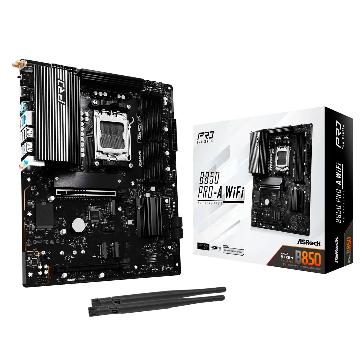ASRock Placa Mãe ASRock B850 Pro-A WiFi DDR5 Socket AM5 Chipset AMD B850 Micro ATX