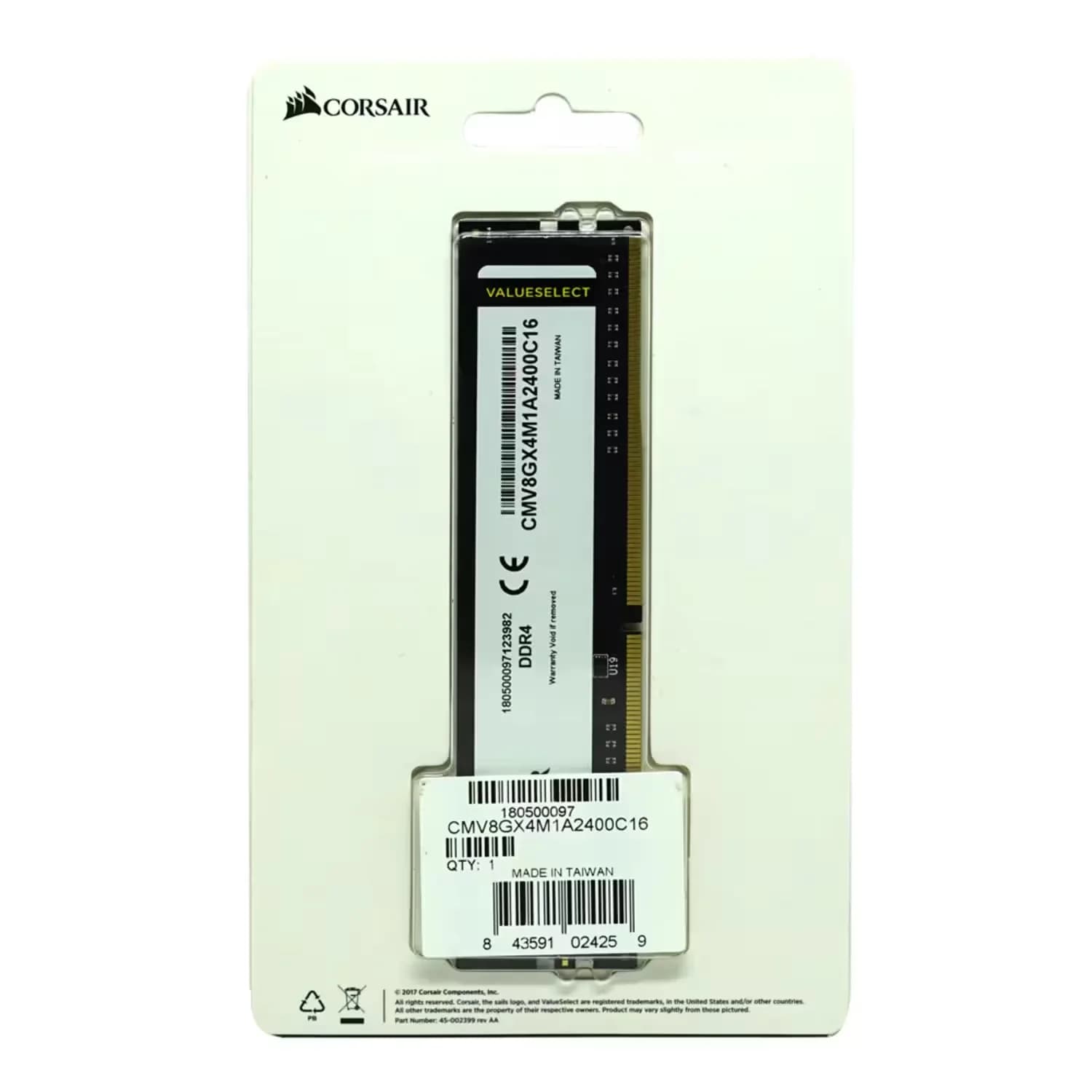 Acessório · Corsair Memória RAM Corsair ValueSelect 8GB DDR4 2400 MHz - CMV8GX4M1A2400C16