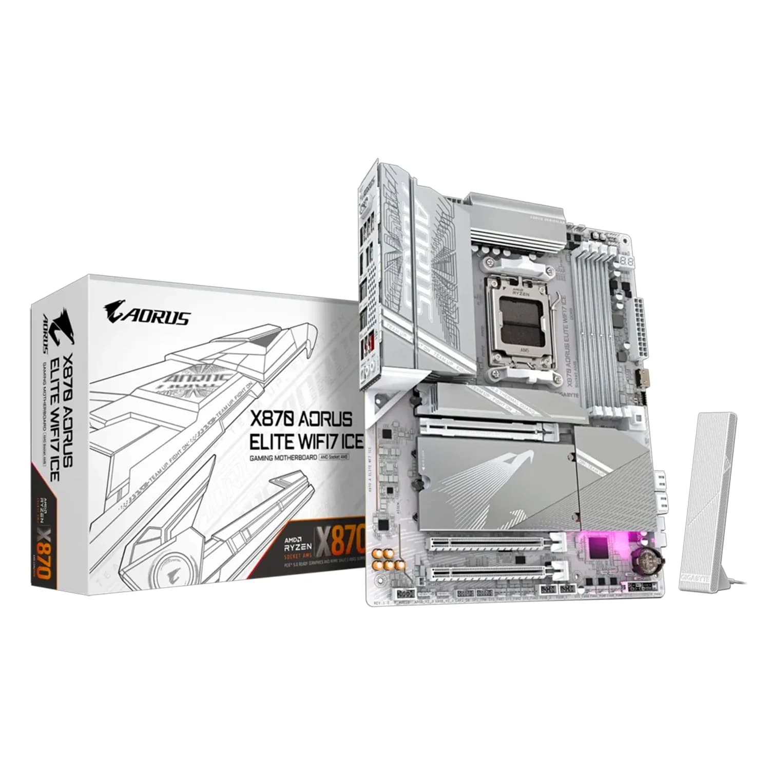 Gigabyte Placa Mãe Gigabyte X870 Aorus Elite WiFi 7 Ice DDR5 Socket AM5 Chipset AMD X870 ATX