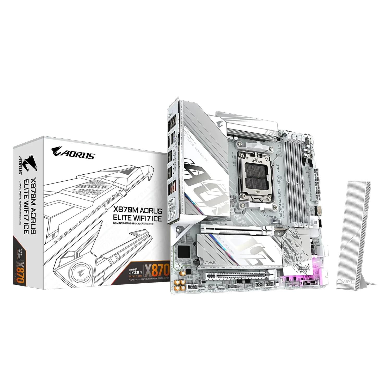 Gigabyte Placa Mãe Gigabyte X870M Aorus Elite WiFi7 Ice DDR5 Socket AM5 Chipset AMD X870 Micro ATX