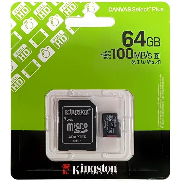 Kingston Cartão de Memória Micro SD de 64GB Kingston CANVAS Select Plus SDCS3 64GB - Preto