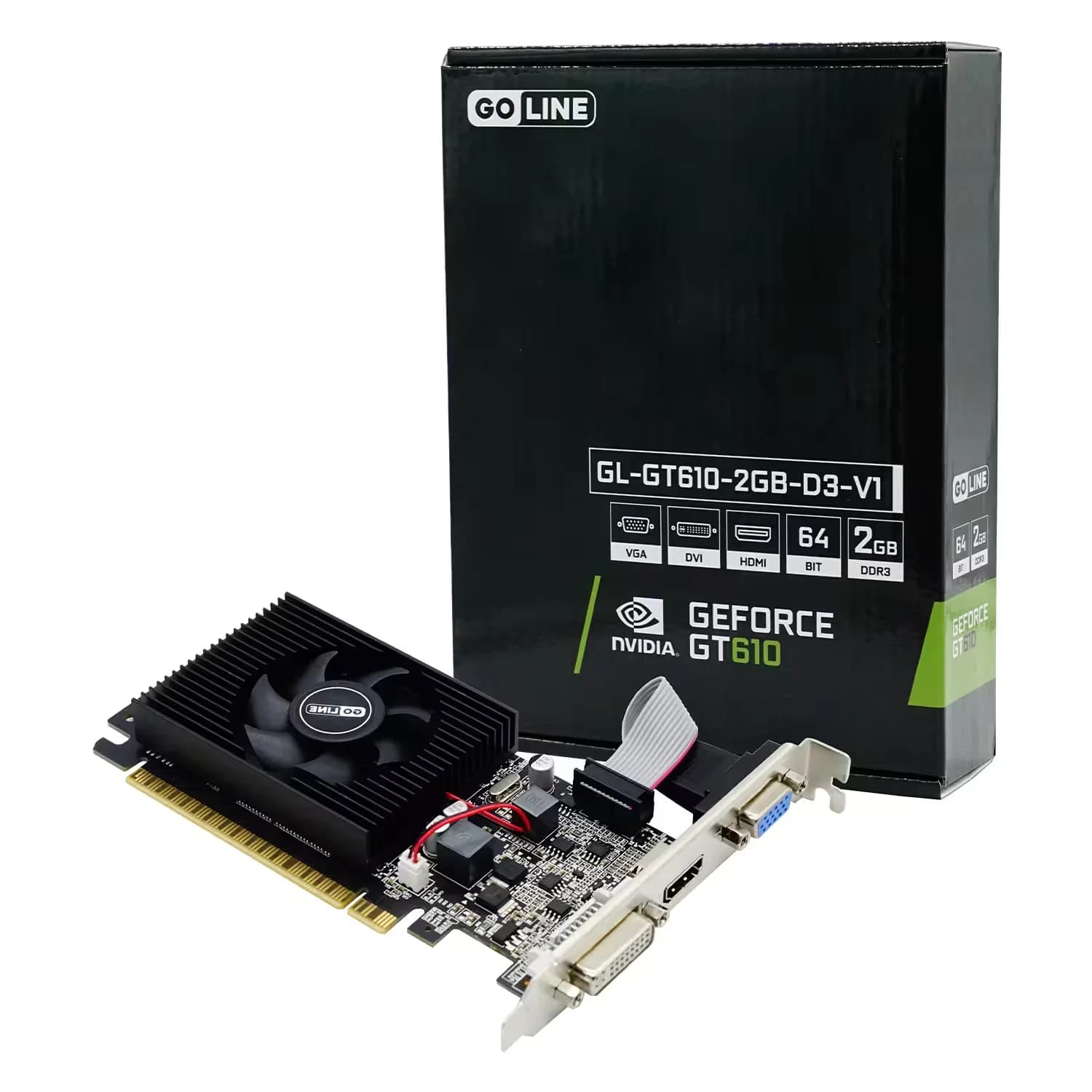 NVIDIA Placa de Vídeo Goline NVIDIA GeForce GT-610 2GB DDR3 - GL-GT610-2GB-D3-V1 (1 Ano de Garantia)