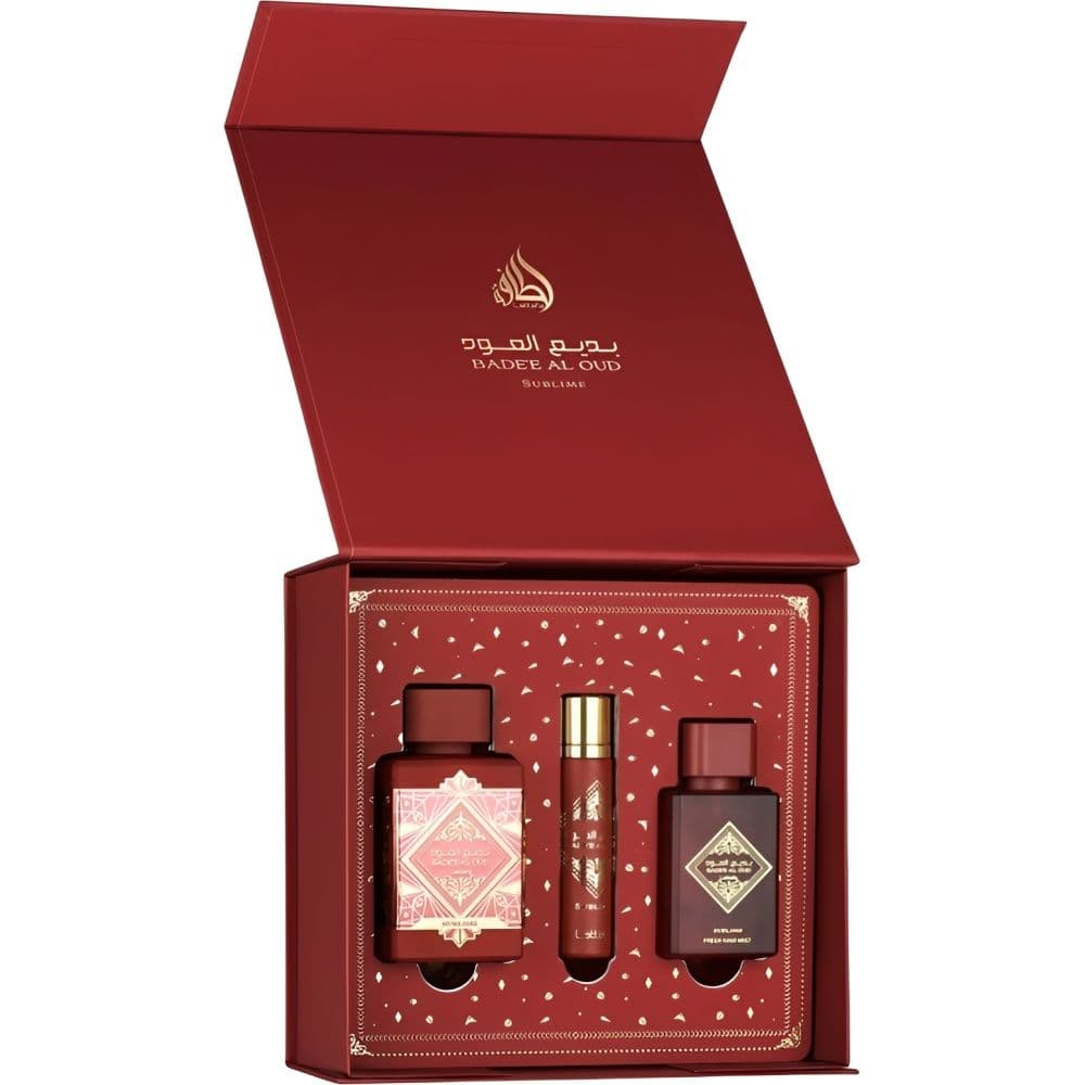 Man Kit Perfume Lattafa Bade'e Al Oud Sublime 100Ml/12Ml/Spray Para Cabelo 50Ml - Roma Shopping