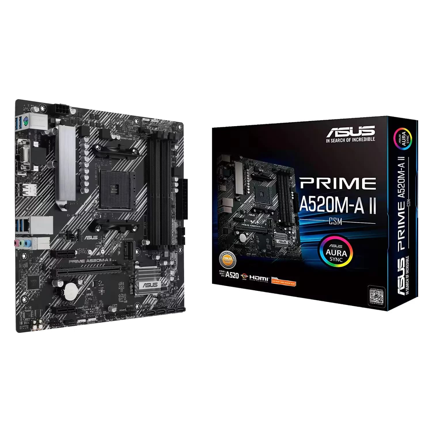 AMD Placa Mãe Asus Prime A520M-A II Socket AM4 Chipset AMD A520 DDR4 Micro ATX