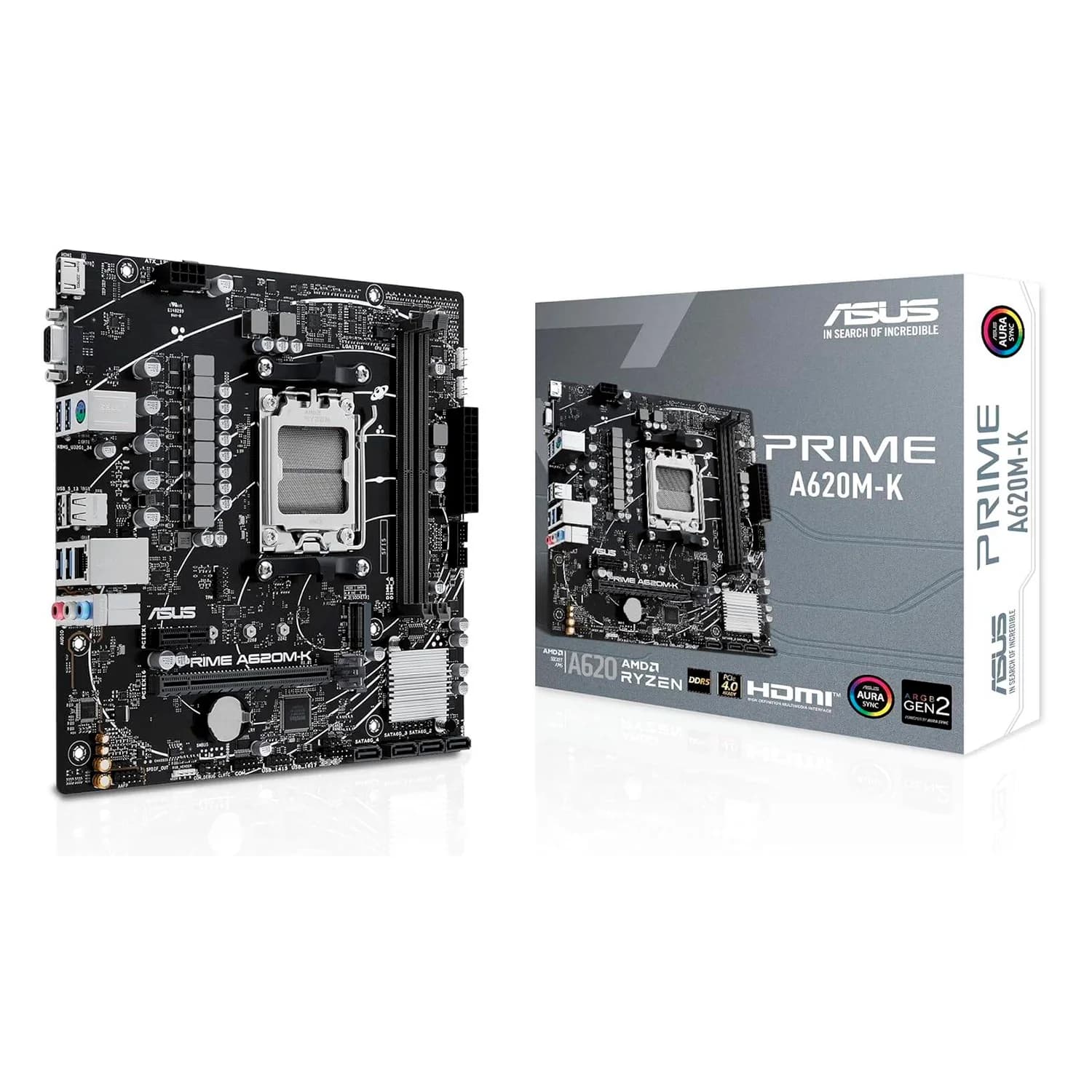 AMD Placa Mãe Asus Prime A620M-K Socket AM5 Chipset AMD A620 DDR5 Micro ATX