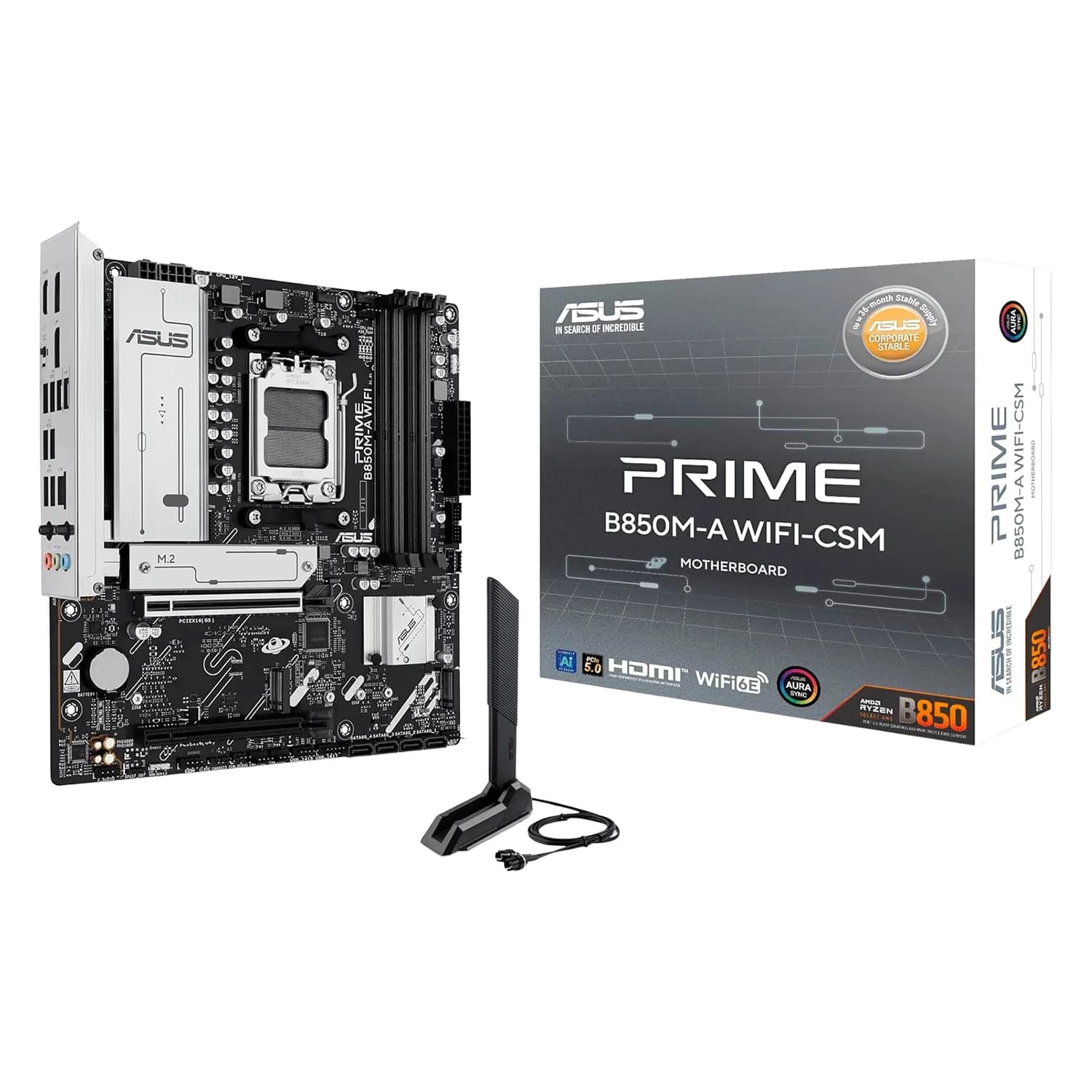 AMD Placa Mãe Asus Prime B850M-A WiFi Socket AM5 Chipset AMD B850 DDR5 Micro ATX
