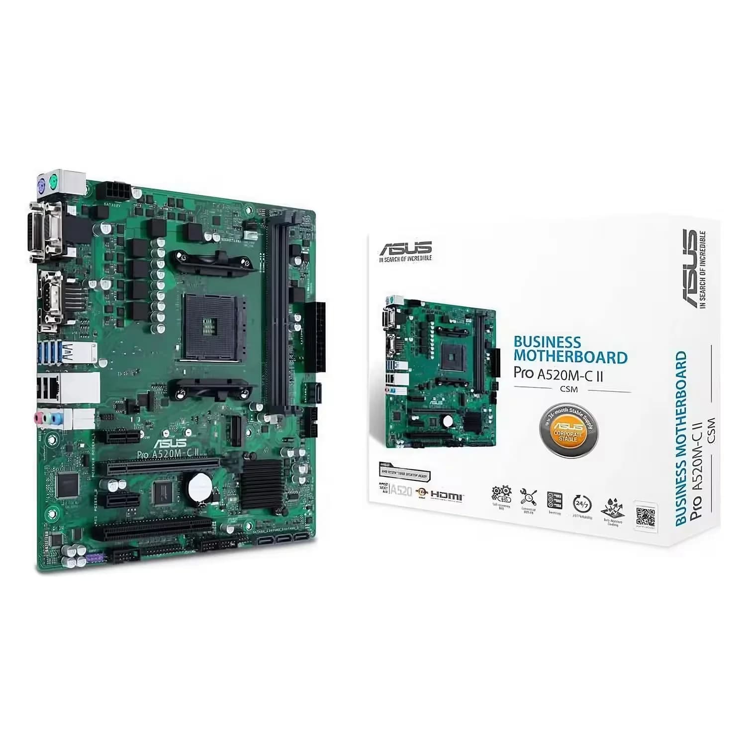 AMD Placa Mãe Asus Pro A520M-C II/CSM Socket AM4 Chipset AMD A520 DDR4 Micro ATX