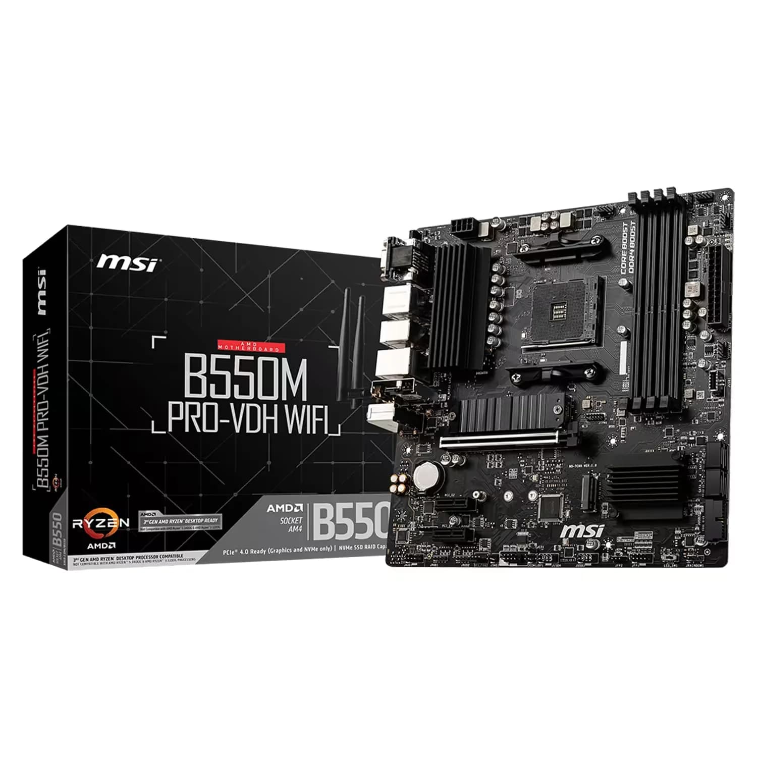 AMD Placa Mãe MSI B550M Pro-VDH WiFi DDR4 Socket AMD AM4 Chipset B550 Micro ATX