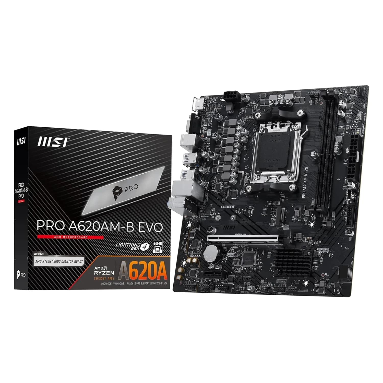 AMD Placa Mãe MSI Pro A620AM-B Evo DDR5 Socket AM5 Chipset A620A Micro ATX