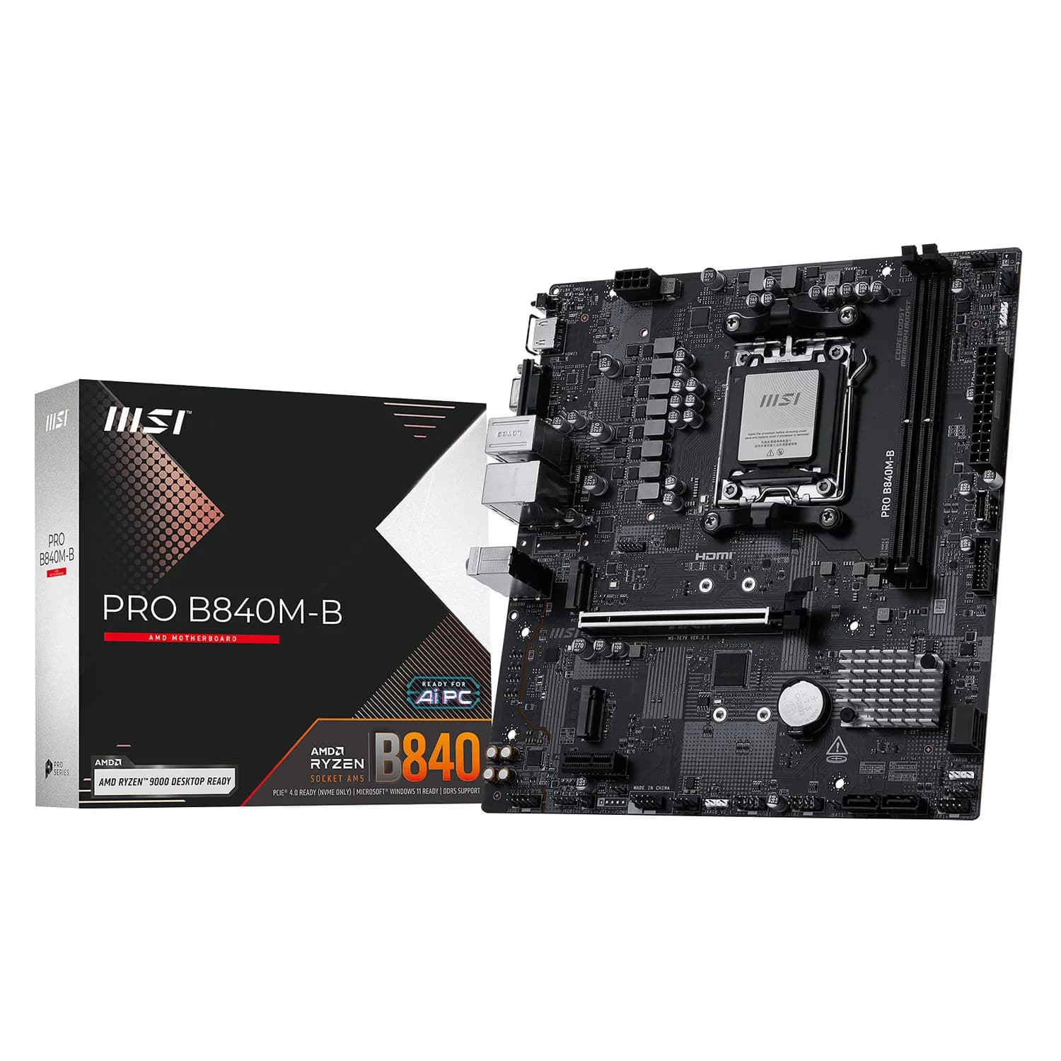 AMD Placa Mãe MSI Pro B840M-B DDR5 Socket AMD AM5 Chipset B840 Micro ATX