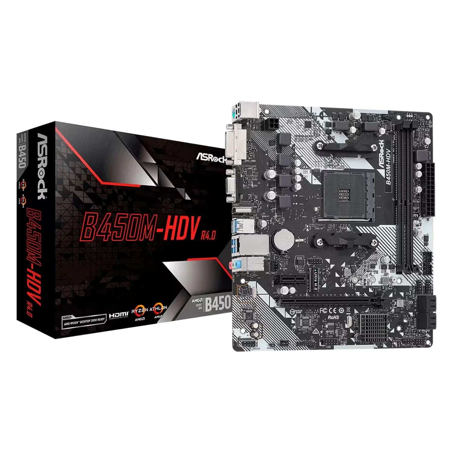 ASRock Placa Mãe Asrock B450M-HDV R4.0 DDR4 Socket AM4 Chipset AMD Promontório B450 Micro ATX