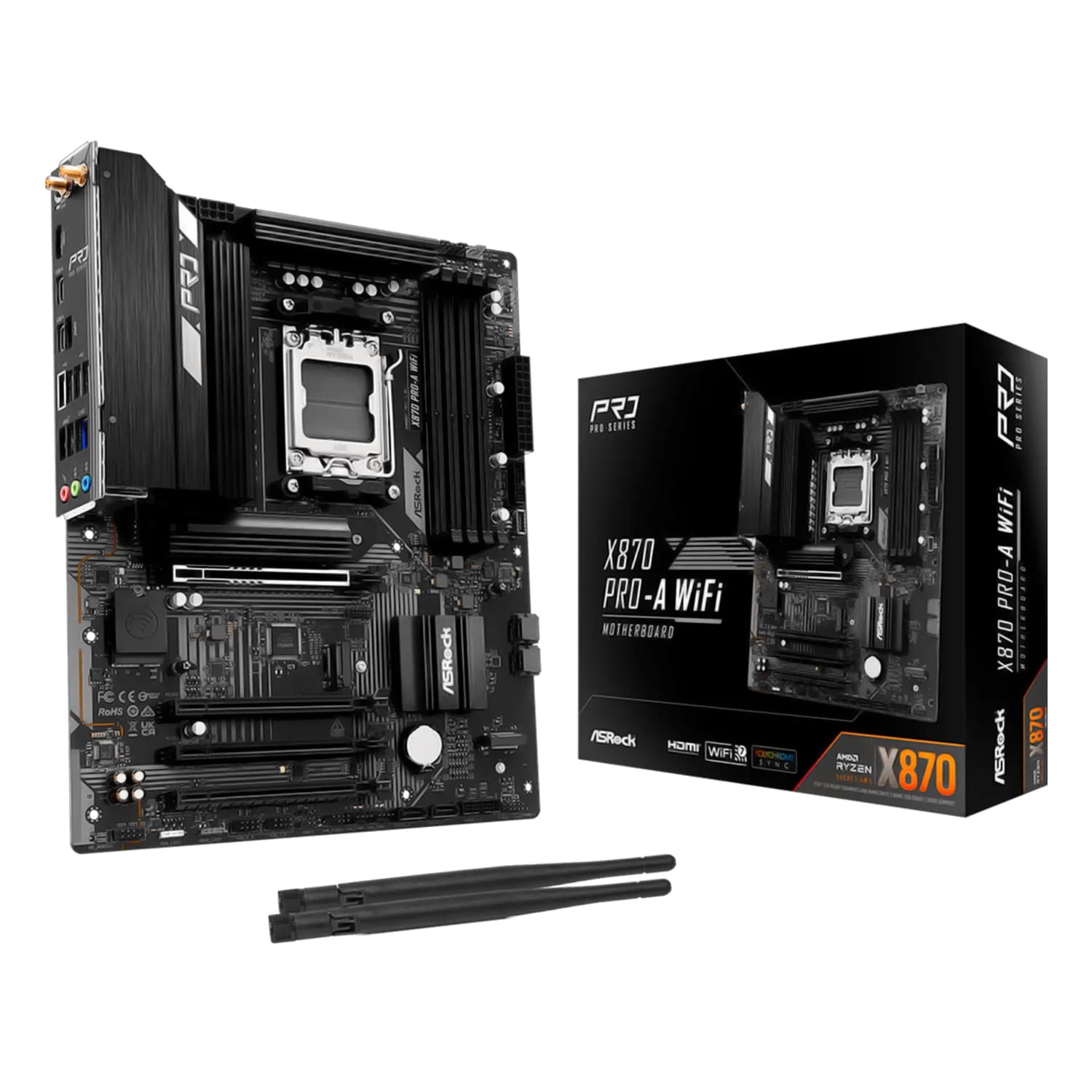 ASRock Placa Mãe ASRock X870 Pro-A WiFi DDR5 Socket AM5 Chipset X870 ATX