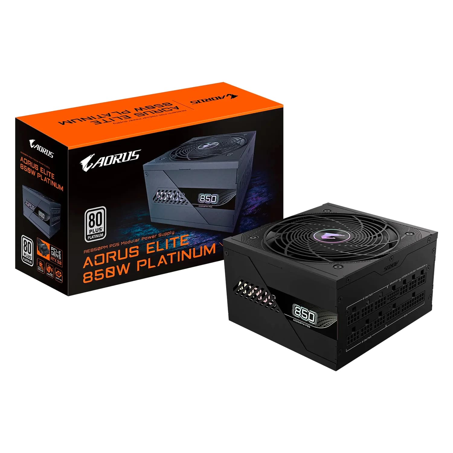 Gigabyte Fonte Gigabyte Aorus Elite GP-AE850PM ATX 850W 80 Plus Platinum PFC Ativo Full Modular - Preto